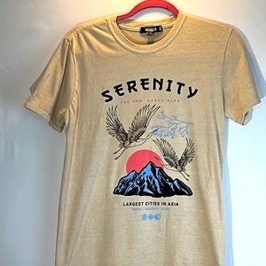 Missguided  Beige Asian Graphic “Serenity”  Short Sleeve Tee Shirt Size S